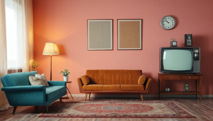 colorfull imterior living room armchair tv clock 4
