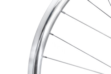 Photo of a chrome bicycle wheel. Spare parts for transport