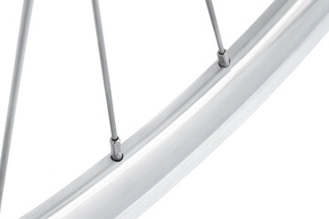 Photo of a chrome bicycle wheel. Spare parts for transport
