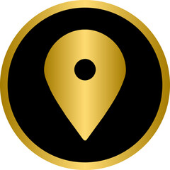 Gold and black location icon symbol, golden location pin icon