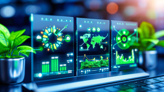 Business technology interface with digital graphs, highlighting the integration of data analytics in modern corporate strategies