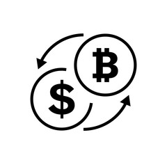 Exchange dollar to bitcoin icon. Money exchange icon. Silhouette style. Vector icon