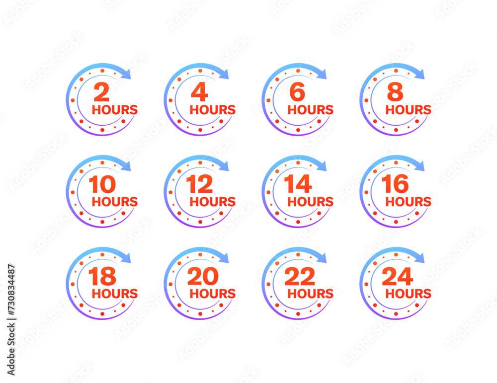 Poster hours countdown icons. hours countdown set. flat style. vector icons