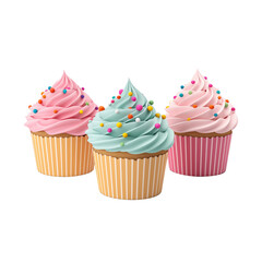 3d colorful cupcakes isolated on transparent background, png