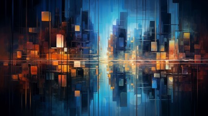 Fototapeta premium Illustration of countless skyscrapers in a grand cityscape, both mysterious and beautiful, under the night sky, capturing the depth and beauty of the urban landscape.