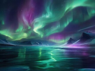 Fototapeta premium Aurora Rhapsody: Abstract Beauty in Deep Purples and Emerald Greens Inspired by the Skies