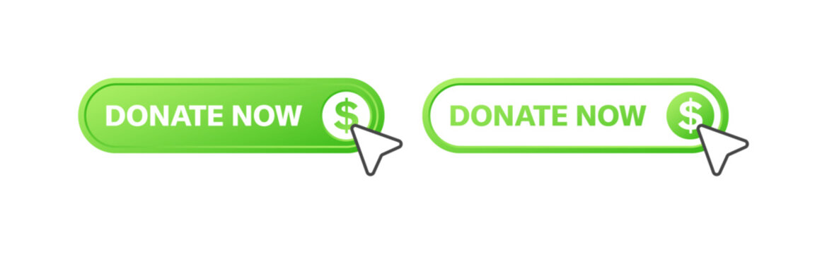 Donate now button. Donate buttons. Flat style. Vector icons