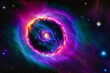 Space background. Cosmic Enigma. Capturing the Mysteries of a Black Hole in Space. Generative AI