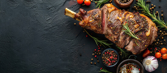Roast lamb is a traditional Easter dish, the leg of lamb is seasoned with garlic, rosemary, salt and pepper.
