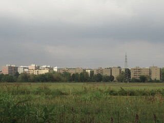 Field city sky line