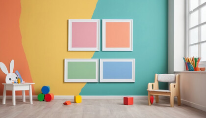 mock up frames on colorful wall children playroom 2