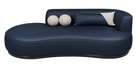 Modern and luxury navy blue sofa with pillows isolated on white background. Furniture Collection. 