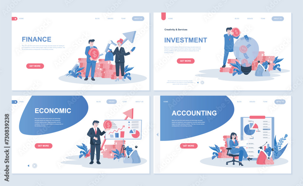 Poster finance web concept for landing page in flat design. financial management, investment, economic grap