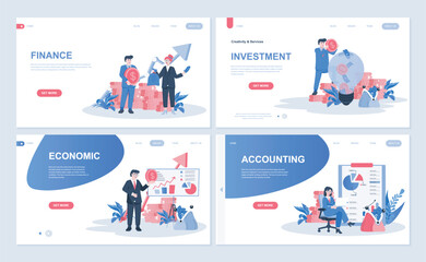 Fototapeta na wymiar Finance web concept for landing page in flat design. Financial management, investment, economic graph analysis, accounting and calculating. Vector illustration with people characters for homepage