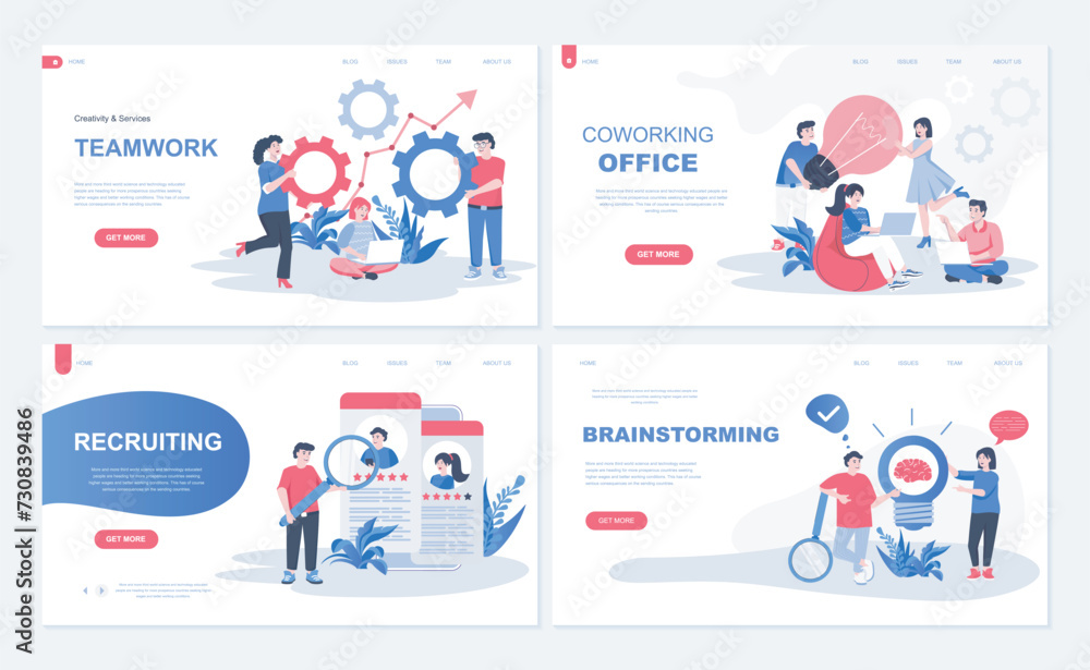 Fototapete office teamwork web concept for landing page in flat design. colleagues brainstorming and collaborat