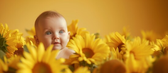 Infant's Sunflower Wonderland Discovery with Copyspace