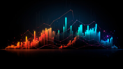 Abstract image of graphs, geometric shapes, growth and decline scales. Background for business presentations. Bright stylized background - obrazy, fototapety, plakaty