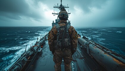 Navy Seal in Camo on a Boat Generative AI