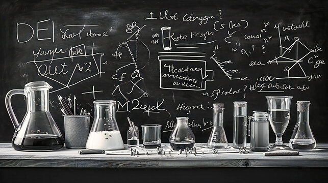 A chemistry-themed blackboard, illustrating the complex world of scientific research and the foundational elements of education
