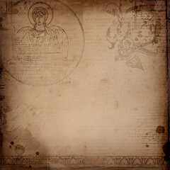 Scrapbook digital paper in vintage Byzantine style. Religious medieval background universal use - obrazy, fototapety, plakaty