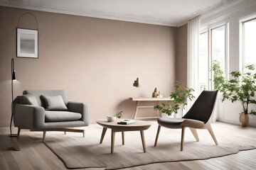 A serene living room with minimalist furniture, featuring a sleek chair and table against a solid color wall, embodying Scandinavian design.