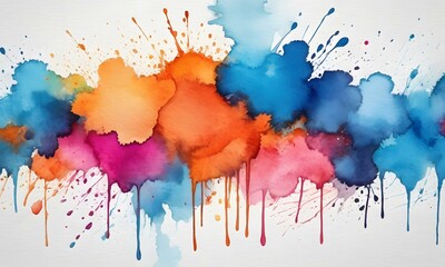 Colorful watercolor stains dripping on white background