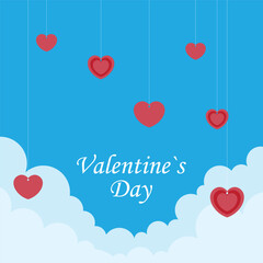 Festive original card, postcard, cover for Valentine's Day. Congratulations against sky. Flat. Vector illustration