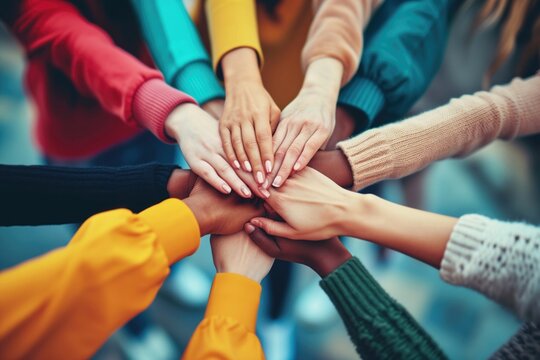 Diverse women holding hands in a circle, representing international solidarity and unity among women worldwide.