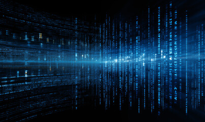 Obraz premium Blue digital binary data displayed on a computer screen, portraying technological advancements and data processing in a futuristic and digital world.