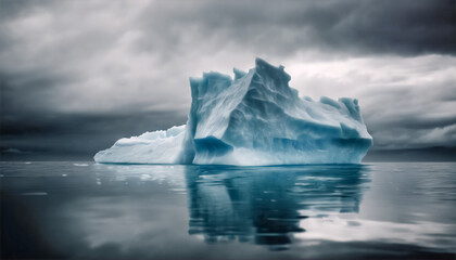 Monumento Naturale- Grande Iceberg Riflesso nel Mare in una Giornata Uggiosa, Alta Definizione - obrazy, fototapety, plakaty