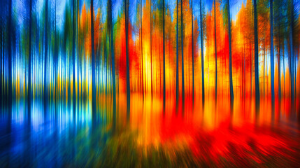 An artistic autumn forest scene, painted with vibrant colors to capture the serene beauty and...