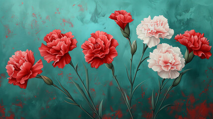 Few carnations on blue background