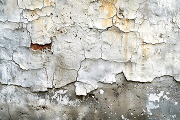 Antique, aged concrete wall with a smooth, polished surface and natural cream color, featuring a vintage, rough pattern of spray stone cracks.