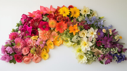Summer flowers rainbow colored arch on a white background