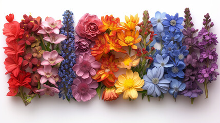 Arrangement of flowers in rainbow shades