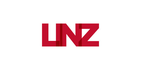 Linz in the Austria emblem. The design features a geometric style, vector illustration with bold typography in a modern font. The graphic slogan lettering.