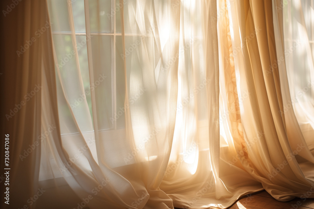 Poster sun shining through white curtains. background image. created with generative ai technology