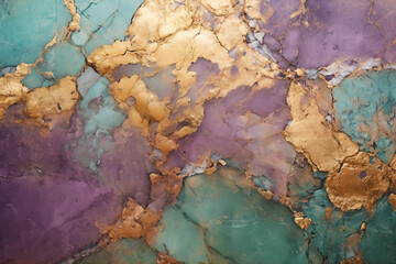 Naklejka premium Gold, green, purple color marble background