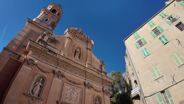 Panorama of Old town of Menton, Provence Alpes-Cote d'Azur, France