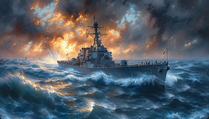 Navy Ship in the Ocean Generative AI - obrazy, fototapety, plakaty