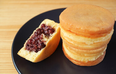 Closeup of Mouthwatering Japanese Azuki Bean Paste(Anko) Filled Dessert Called Imagawayaki or Obanyaki