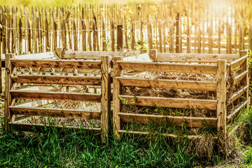Compost Bin or Double Compost Box in Garden for Community Composting. Recycling Organic Waste into...