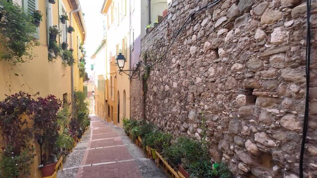 Panorama of Old town of Menton, Provence Alpes-Cote d'Azur, France