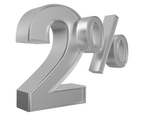 2 percent off sale silver number 3d render