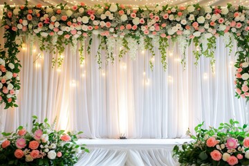Fototapeta premium A stage with a curtain that says flowers on it 