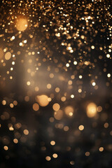 Fondo oscuro con purpurina dorada y brillos de luces desenfocadas.