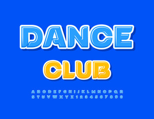 Vector modern logo Dance Club. Stylish Blue Font. Modern set of bright Alphabet Letters and Numbers.