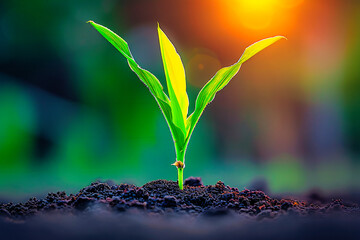The concept of growth and the importance of ecological balance captured through the imagery of young plants growing in soil, symbolizing hope and renewal