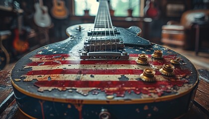 Guitar with American Flag Design: A Patriotic Tribute to Rock Music Generative AI - obrazy, fototapety, plakaty