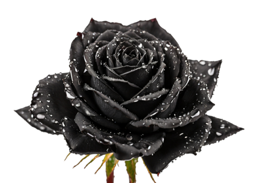 single dewy black rose on transparent background. rose png clipping path